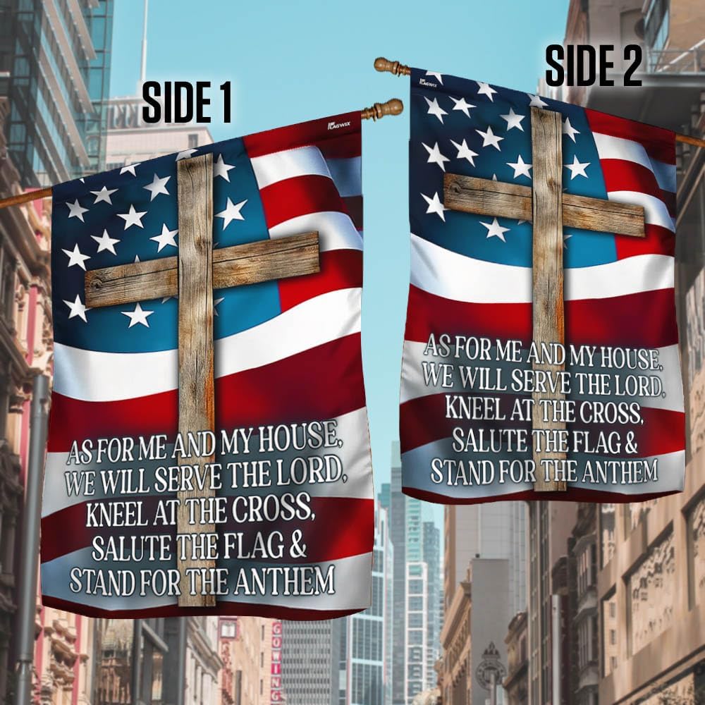 FLAGWIX American Flag-Jesus Cross Patriotic Flag As For Me And My House We Will Serve The Lord Flag MLN2650F, Garden Flag (11.5"" x 17.5"")-USA Flags Premium Polyester-Decorative Indoor Outdoor Flag