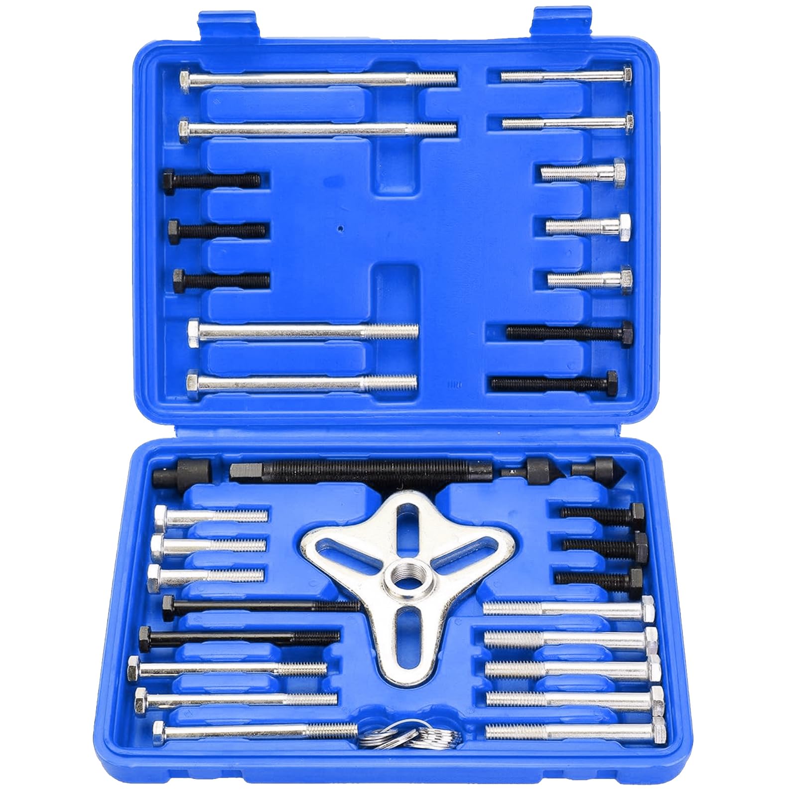 FreeTec 46 Pezzi Estrattore per Volante, 35-95mm Universale Estrattore Bilanciatore Armonico, 2/3 Bracci Estrattori per Smontaggio del Volano Magnetico Moto Auto (Blu)
