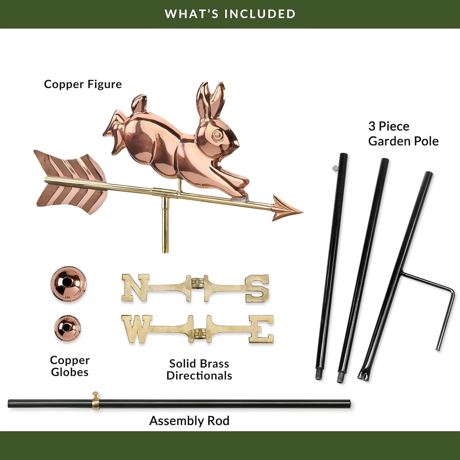 Good Directions Rabbit Garden Weathervane, Polished Copper, Includes Garden Pole