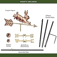 Vista 5 de Good Directions Veleta de jardín de conejo, cobre pulido, incluye poste de jardín