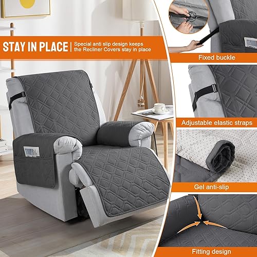 Miniatura 252 de VANSOFY Fundas 100% impermeables para sillas reclinables, antideslizantes, para sillas reclinables, protector de muebles, funda lavable con Negro