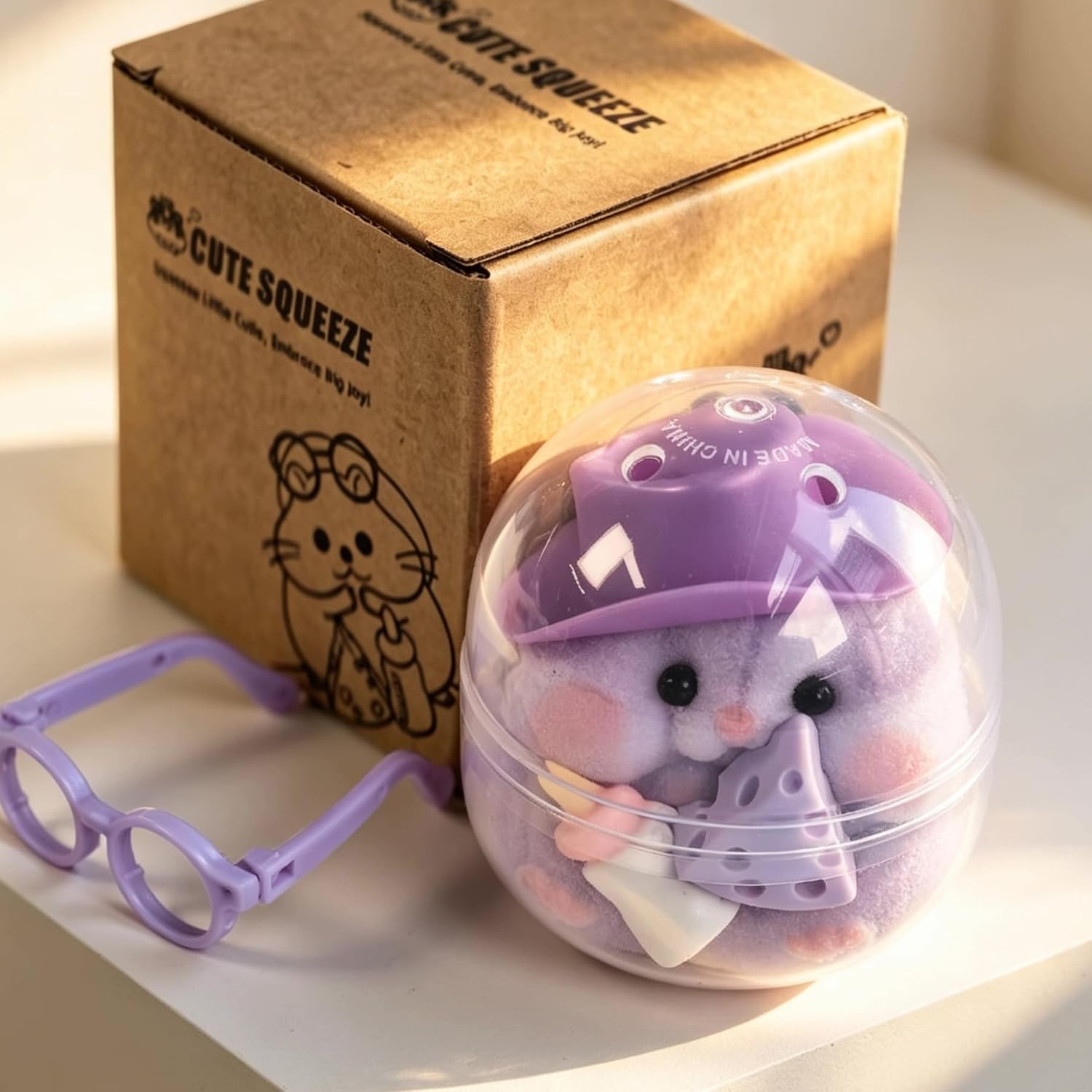 Handmade Taba Squishy Hamster Toy, Cute Squishy Hamster Fidget Toy, Realistic Soft Silicone Mochi Furry Toy, Stress Relief Gift for Adults & Kids, Sensory Anxiety Plushie (Purple)