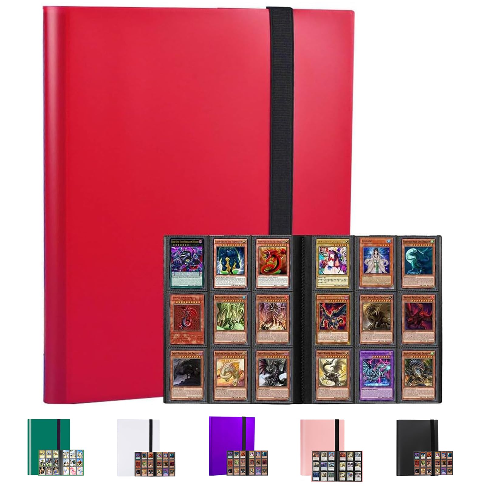 9-Pocket Trading Card Binder, Multiple Pocket Trading Card Album With Straps, 360 Side-Loading Pockets, Durable PU Album for Sports CardsMTG, Pokemon, Yu-Gi-Oh, Football (Red)