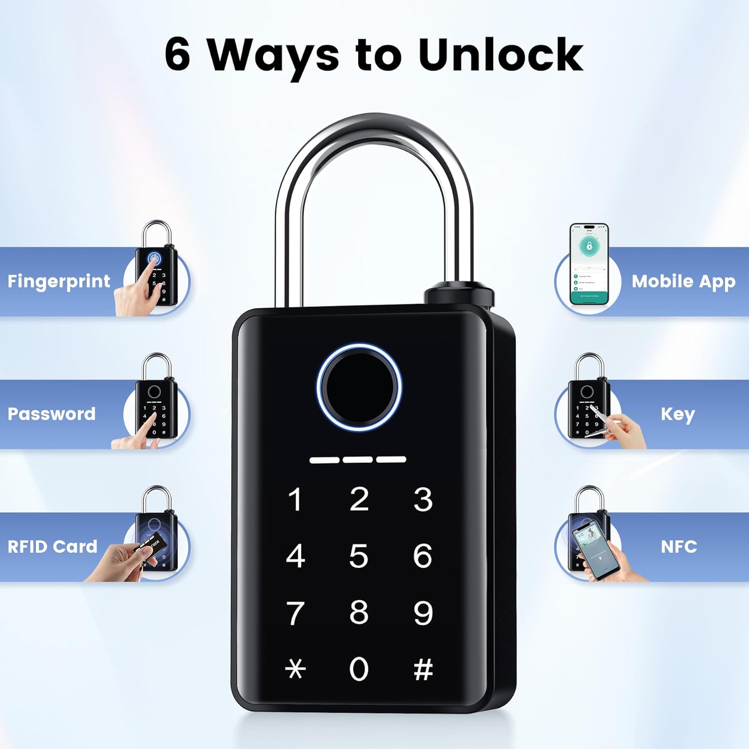 Heavy Duty Smart Padlock Outdoor Weatherproof - 6-in-1 Unlock (Fingerprint/Password/Key Card/Backup Key/App/NFC) Electronic Lock, Smart Lock for Outdoor Fence Gate, Digital Gate Locks for Outdoor Gate