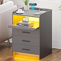 Vista 8 de JDPAG Juego de 2 mesitas de noche con estación de carga inalámbrica, mesita de noche con sensor automático regulable de 24 colores con puertos USB