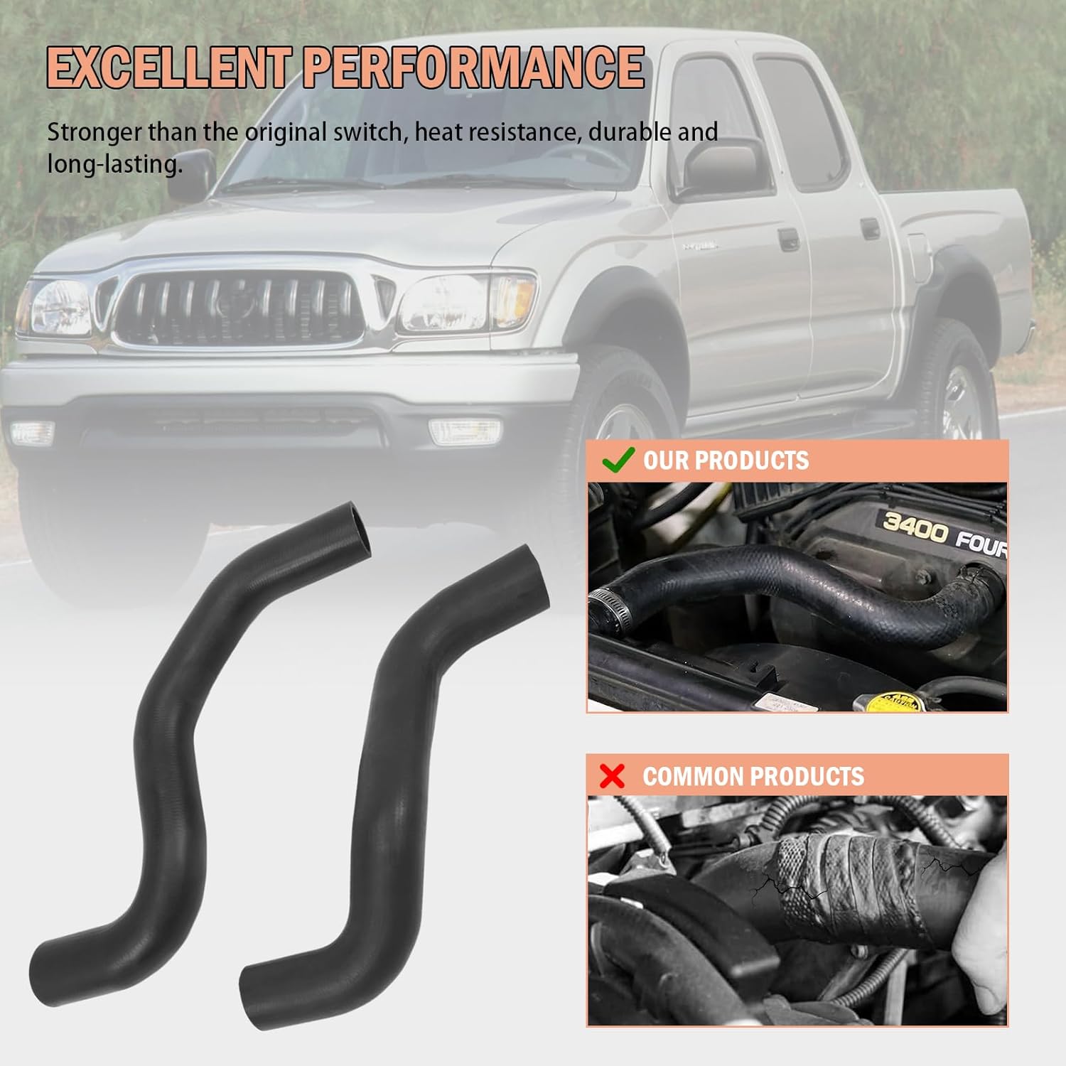 Upper & Lower Radiator Hose 3.4L V6 for Tacoma 1995-2004 4Runner 1996-2002 Radiator Hose OE# 16571-62070 16572-62090