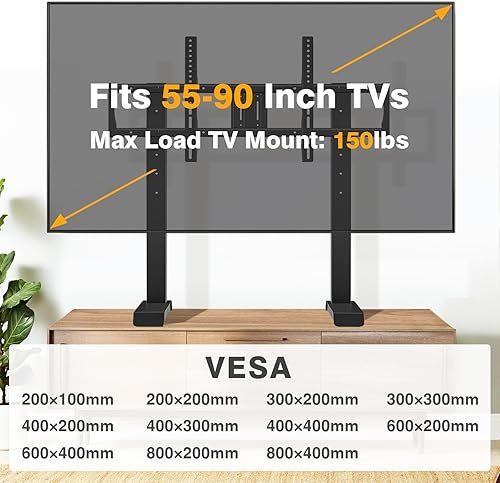 Miniatura 9 de Patas universales para TV de mesa para televisores de plasma LCD LED OLED 4K de 55 a 90 pulgadas, soporte de TV moderno con soporte, soporte de