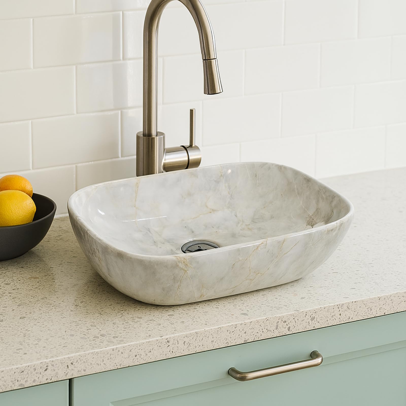 Vivatra Ceramic Tabletop Wash Basin β Glossy Rectangular Countertop Vessel Sink with Marble Finish for Bathroom & Vanity | Compact 18 x 13 x 5 Inch | Elegant Washbasin (VT_WB_LC01_023) 3