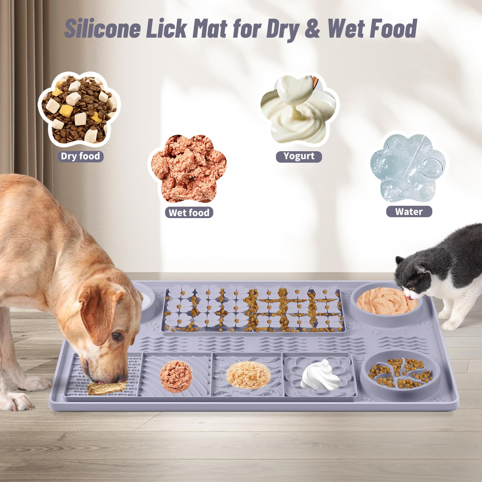Tapete Grande de Silicona para olfatear de 32'' x 20'', tapete para lamer Perros con ventosas, alimentador Lento para Perros, Reductor del aburrimiento (Gris)