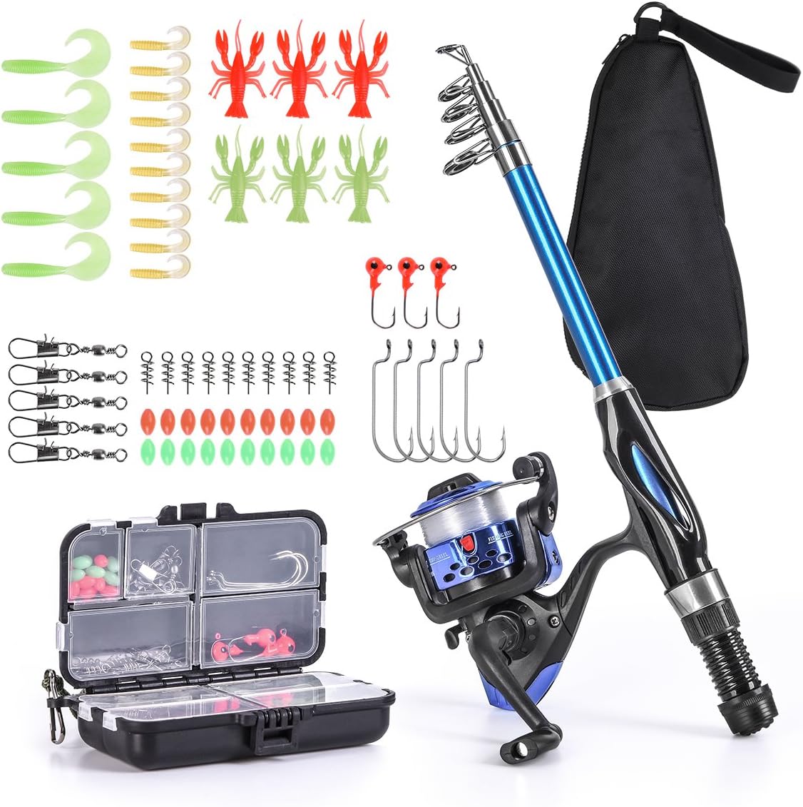 Leo (13OCM Rod and Reel Combos with Full Kits and Carry Bag) - Light Weight Kids Fishing Pole Telescopic Fishing Rod and Reel Combos with Full Kits Lure Case and Carry Bag for Youth Fishing and Beg...
