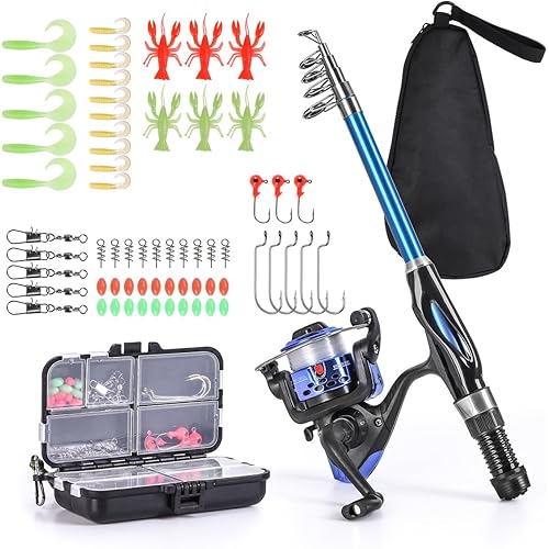 Leo Light Weight Kids Fishing Pole Telescopic Fishing Rod and Reel Combos with Full Kits Lure Case and Carry Bag for Youth Fishing and Beginner 130CM (Rod and Reel Combos with Full Kits and Carry Bag)