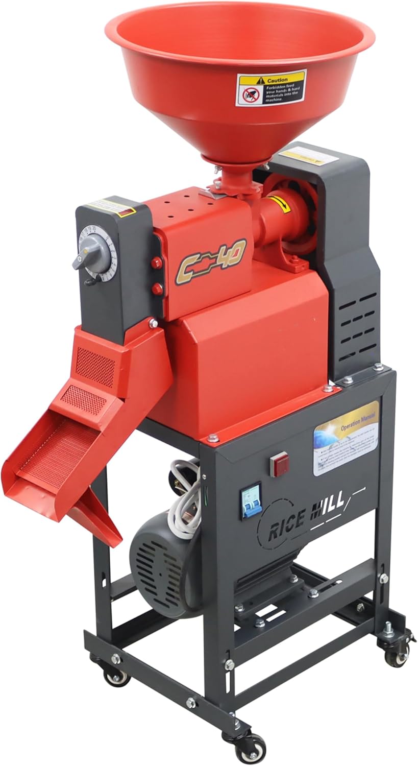 220V Rice Milling Machine 1.8KW Commercial Rice Thresher Household Grain Sheller Grain Miller Electric Millet Corn Peeling Machine with Casters for Farms 130-170kg/h