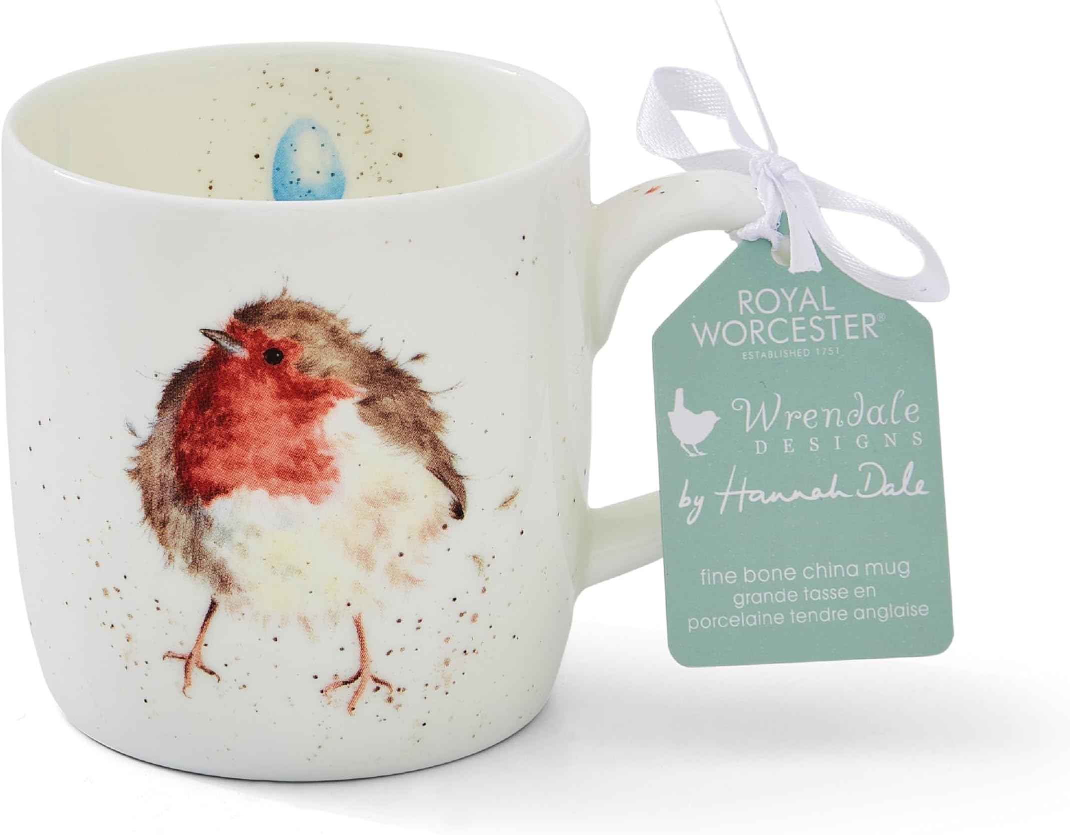 x Wrendale Designs 'Garden Friend' Coffee Mug - Fine Bone China White Mug with Handle, Featuring Robin Illustration by Artist Hannah Dale, Microwave & Dishwasher Safe, 310ml