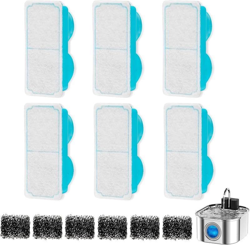 Refil para Fonte de Gatos NautyPaws 3,2 L com Tripla Filtragem, 6 Filtros e 6 Esponjas