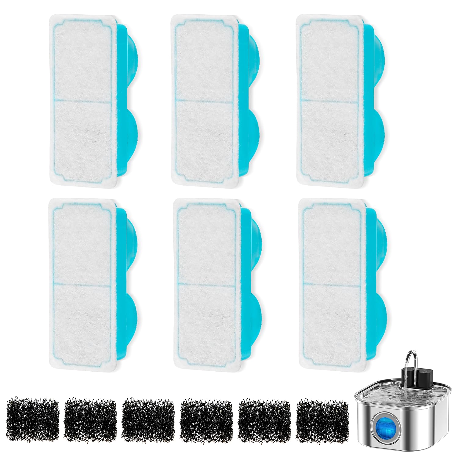 Cat Water Fountain Filter for 108oz/3.2L Wireless Cat Water Fountain,Battery Operated Stainless Steel Pet Fountain(6 Filter + 6 Sponge)