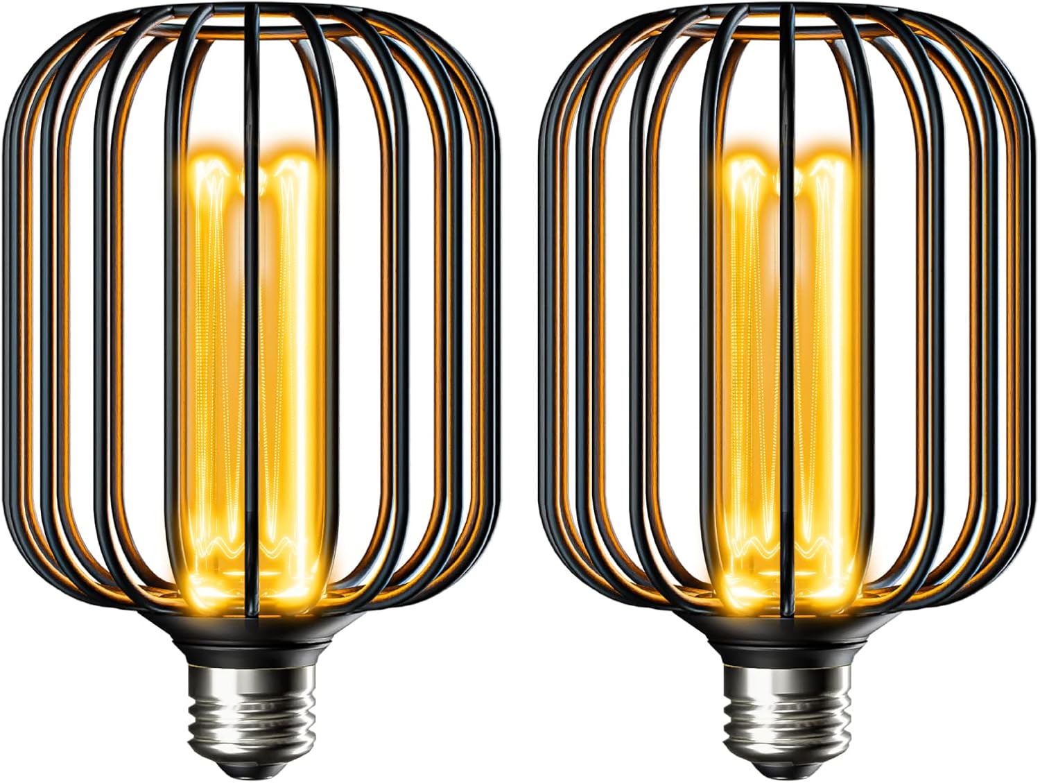 PRINCEWAY 4W E26 Edison LED Decorative Vintage Light Bulbs with Metal Cage Lamp Shade, Warm