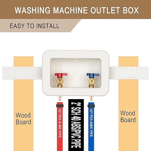 Miniatura 6 de 1 unidad Lingmfg - Caja de salida para lavadora de 12 pulgada PEX-B con drenaje central de 2 pulgadas, conecta mangueras de lavadora de 34 pulgadas