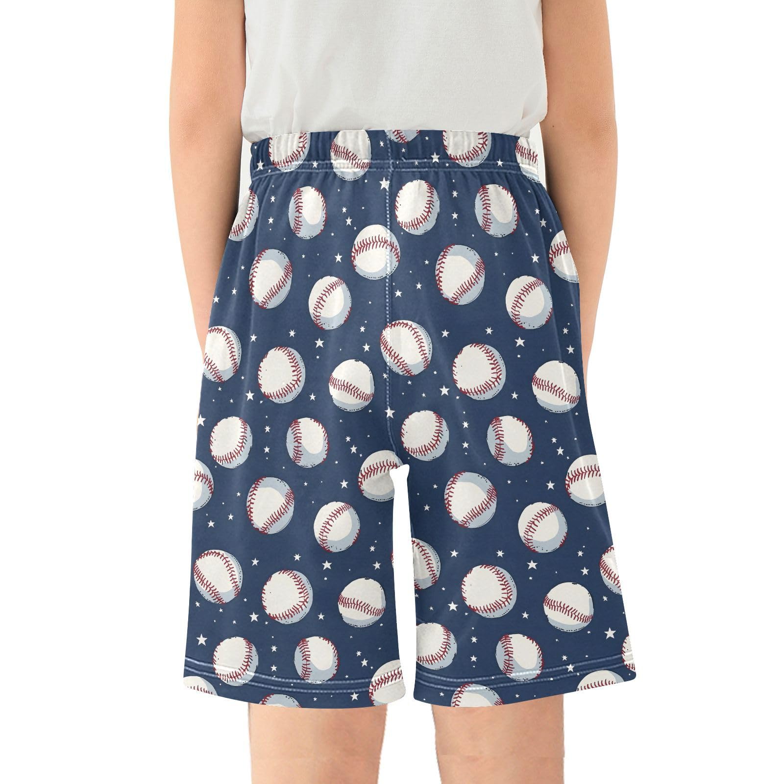 ALAZA Baseball Pattern Boys Athletic Shorts Kids with Pockets Shorts for boy Girl Size 6-8 Years Multicolor