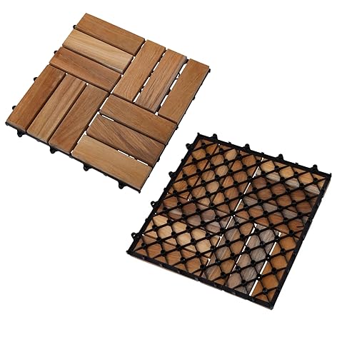 Miniatura 10 de Nordic Style Teak Azulejos entrelazados, juego de azulejos de madera para uso en interiores y exteriores, perfecto para sauna, patio, terraza,