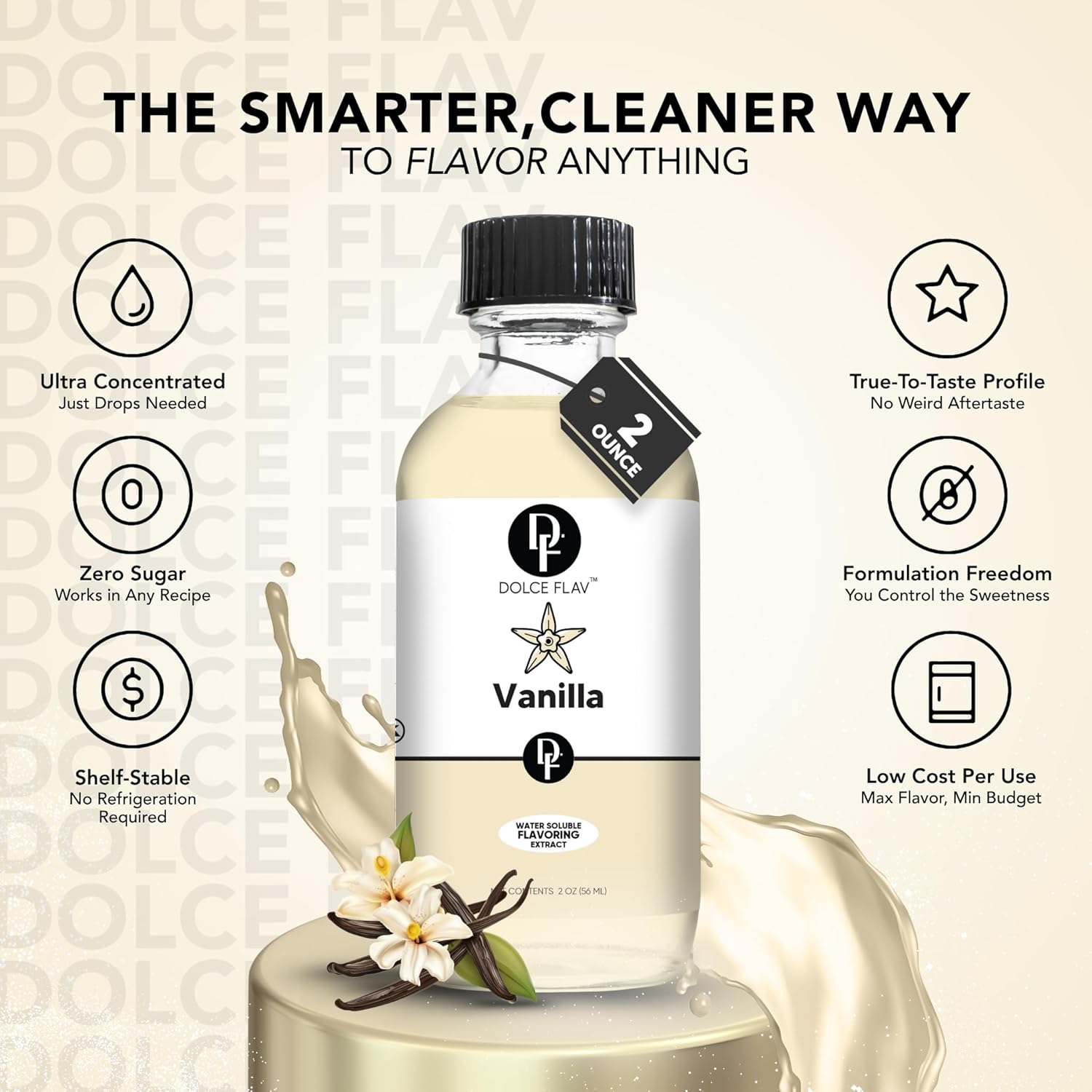 Dolce Flav Vanilla Extract 8 oz – Kosher, Sugar-Free, Concentrated Vanilla Flavoring for Baking, Cookies & Desserts, Includes Measured Dropper