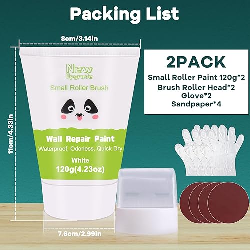 Miniatura 7 de 2 pinceles pequeños de pared con rodillo para parches, pintura de rodillo quitamanchas de pared, pintura de rodillo pequeño de pared blanca, pasta