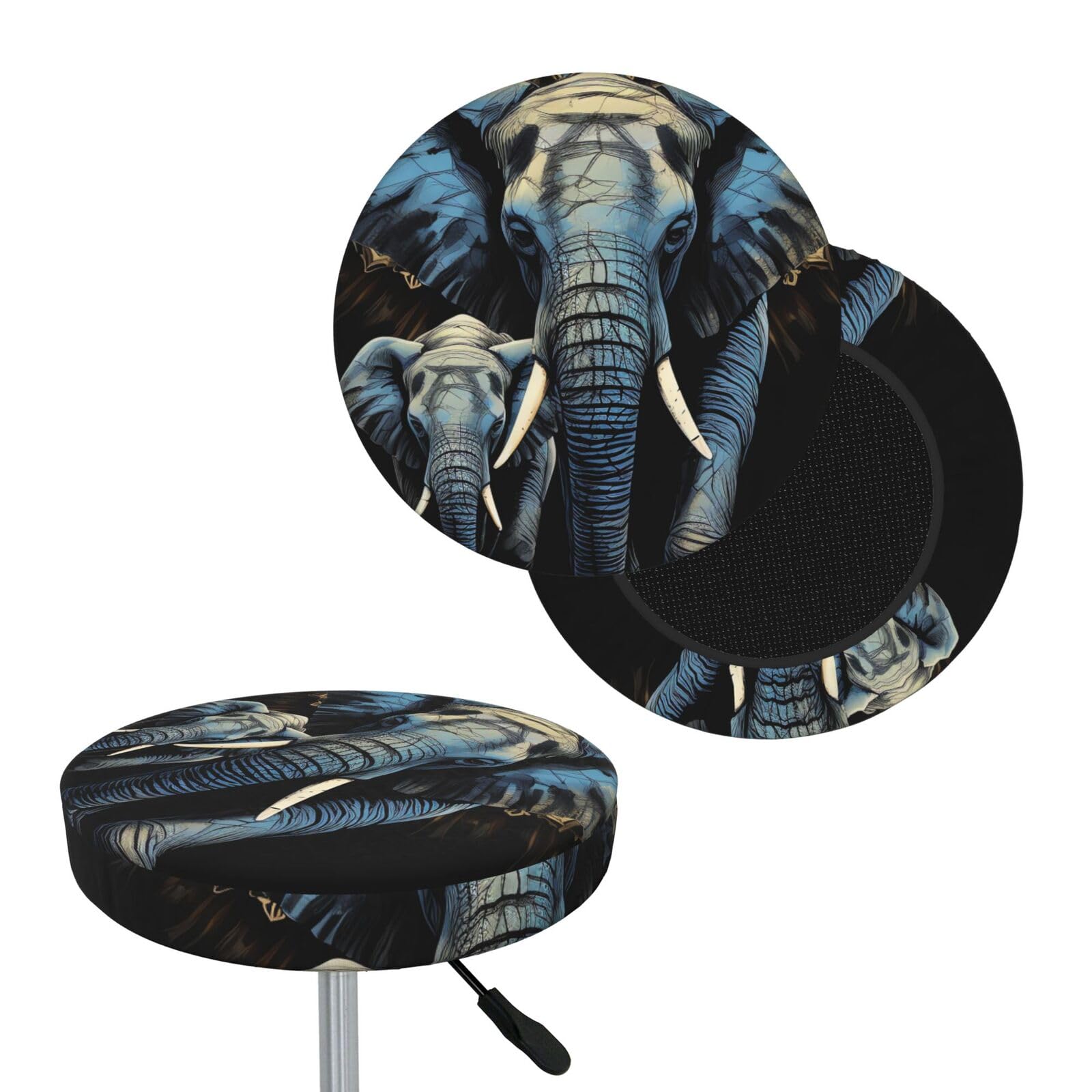 FekiLoot Two Elephants Round Bar Stool Covers Stretch Washable Bar Stool Covers Dustproof Slipcover Bar Chair Covers with Elastic Band for Bar Kitchen Living Room Decor 12 Inch