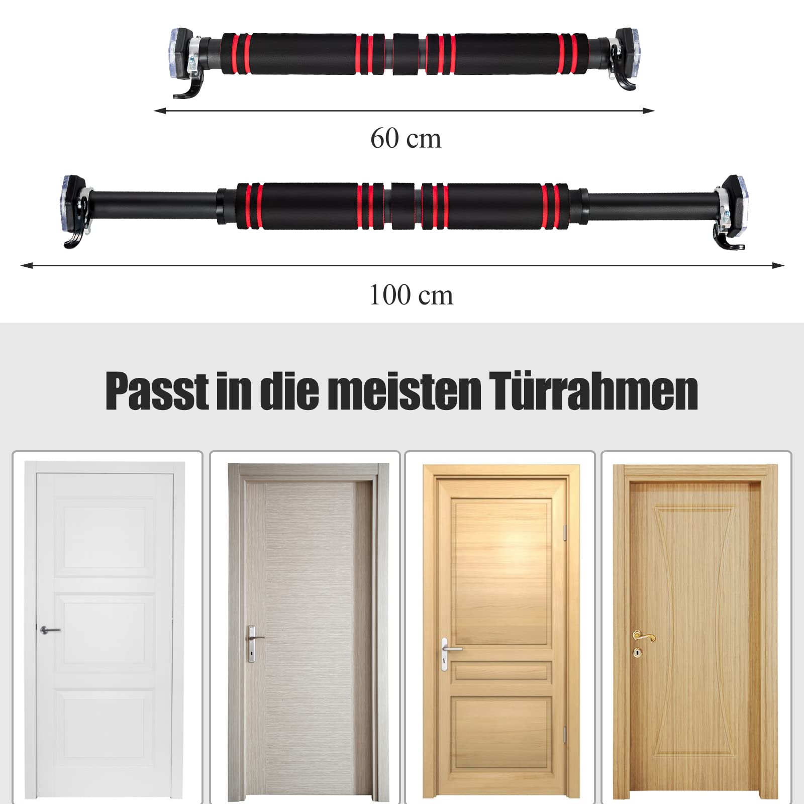 GOPLUS Drążek do podciągania futryny drzwi, 65-100 cm, regulowany, do 120 kg, treningowy, czarny