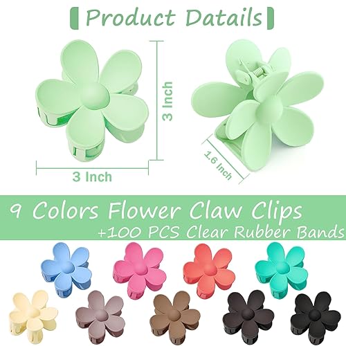 Miniatura 2 de Pinzas para el cabello de flores, 9 pinzas grandes para cabello grueso y fino, antideslizantes, mate, bonitas, accesorios para el cabello para