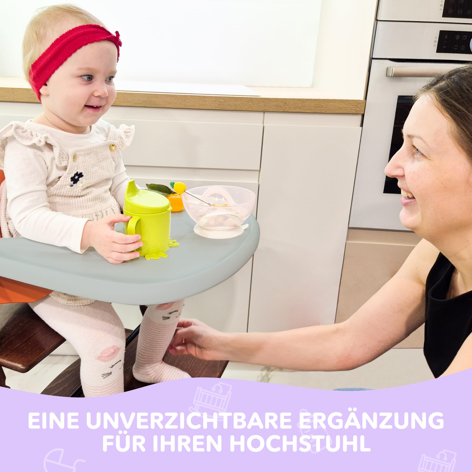 Hochstuhl-Tisch kompatibel mit Stokke Tripp Trapp MattGrau Essbrett BPA-frei