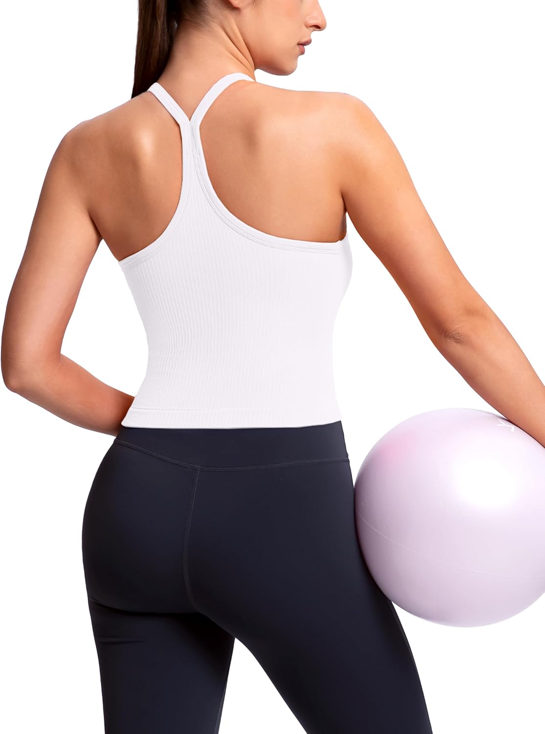 MathCat Seamless Y Back Workout Tank Tops - Spaghetti Straps Racerback Longline Sports Bras Ribbed Padded Yoga Crop Tops