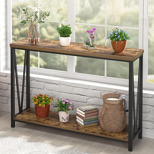 Miniatura 3 de EXCEFUR Mesa de entrada, mesas estrechas para sofá detrás del sofá, mesa de entrada moderna para pasillo, entrada, sala de estar, marrón rústico
