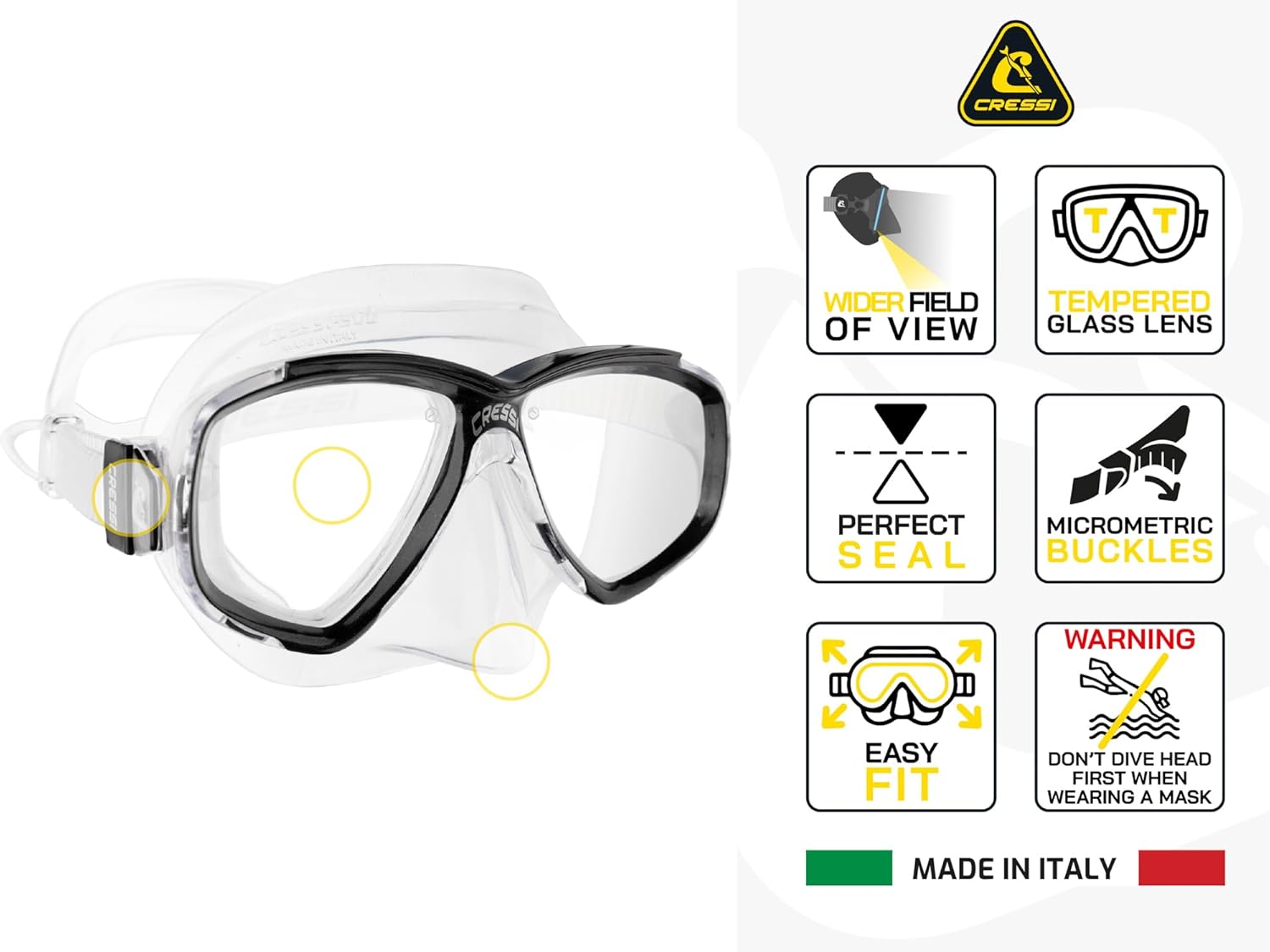 Adult Small Inner Volume Silicone Mask for Scuba, Snorkeling - Perla: Made in Italy by Cressi