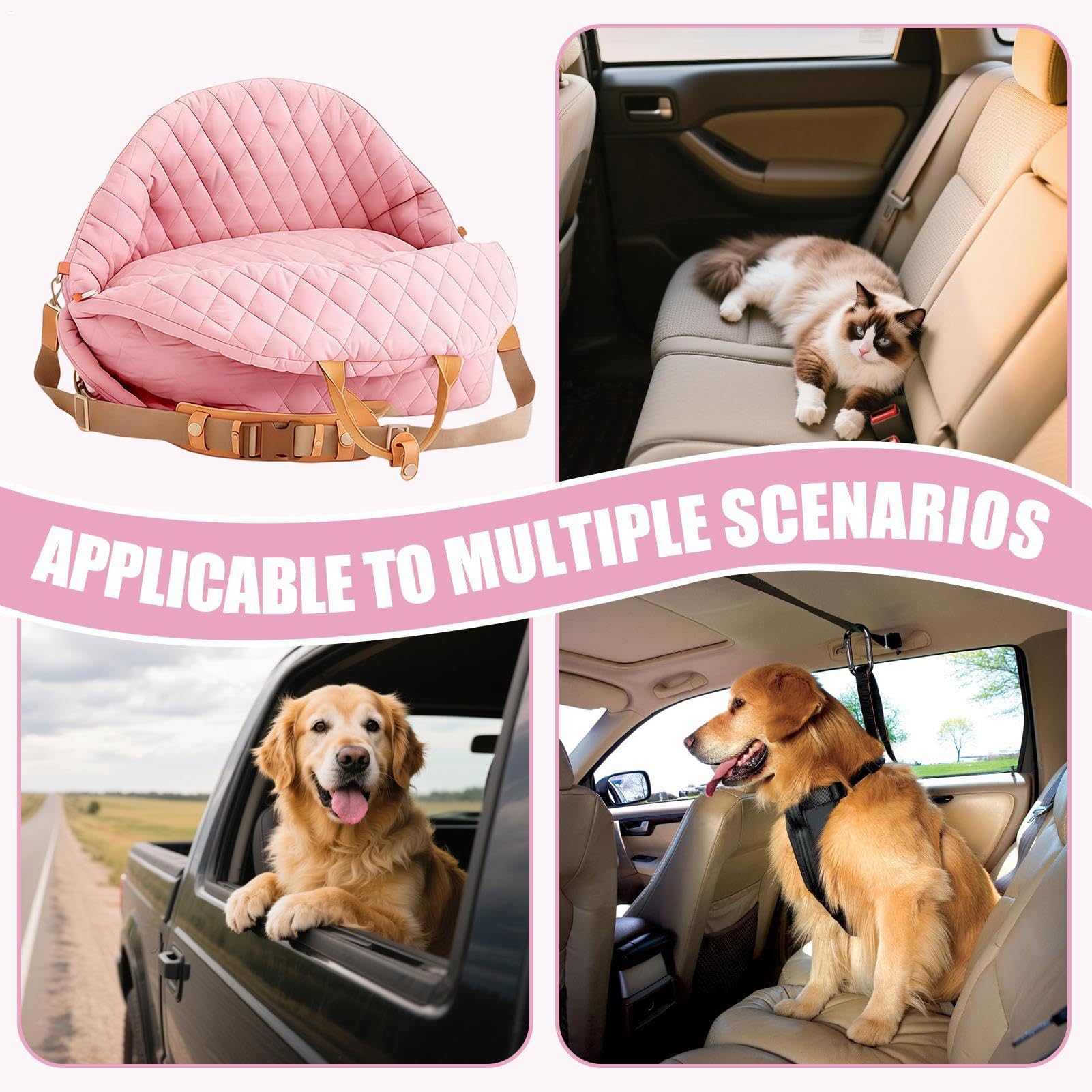 Asiento Canino Cama Suave Lavable portátil | Asiento Elevador y Transportín para Perros y Gatos para mascotas pequeñas, gatos, camionetas, SUV, viajes, camping y