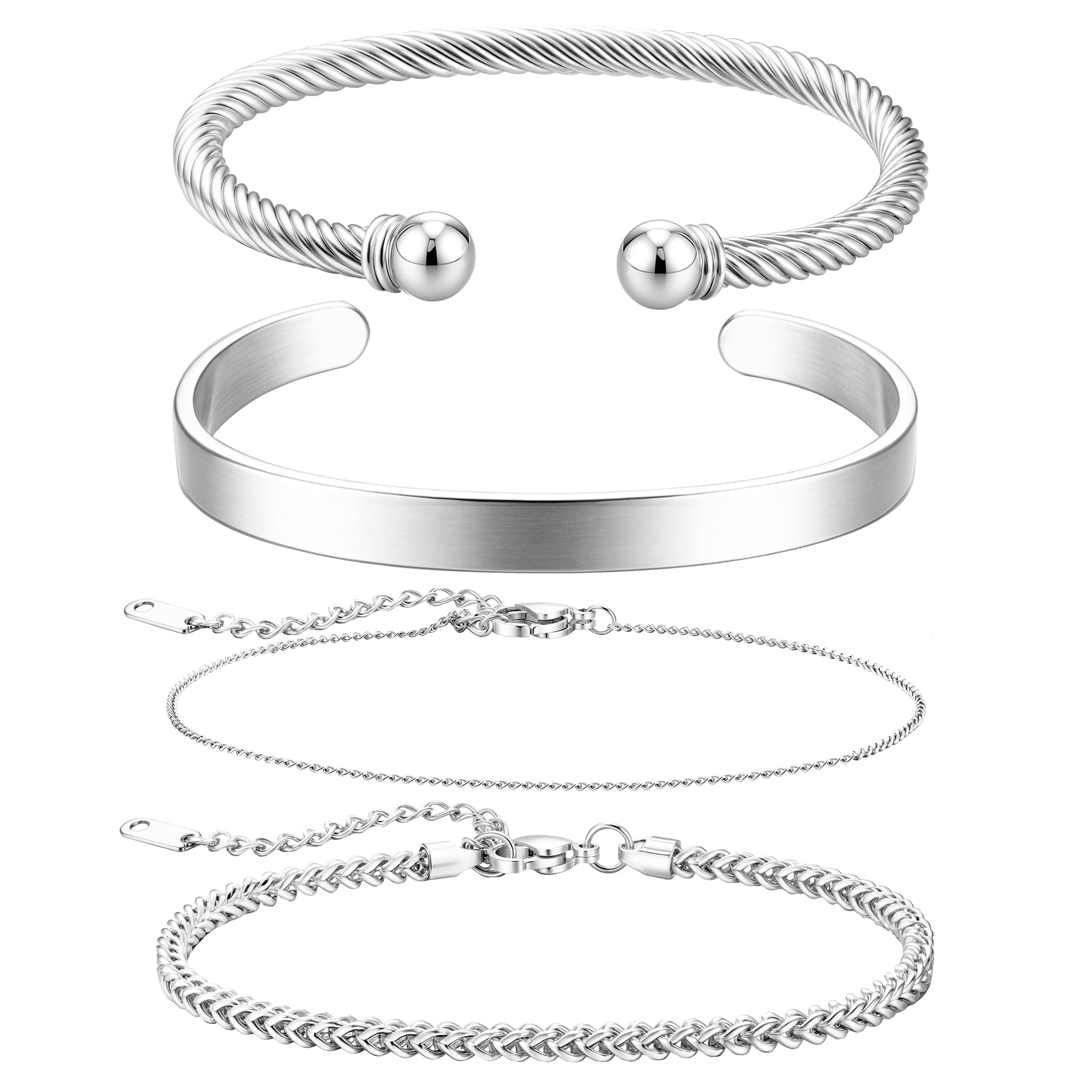 JeweBella Pulsera Hombre Plata/Dorada/Negra Acero Inoxidable Abierta Pulsera Rigida Pulsera Cadena Juego Apilables Pulsera Brazalete Regalos de Joyería
