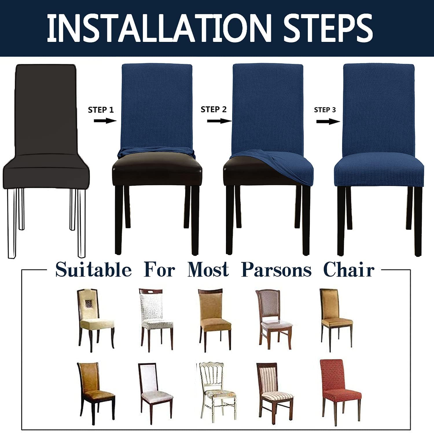 Dining Chair Covers Universal Stretch Removable Washable Dining Room Spandex Slipcover Chair Protector Cover (Classic Blue,Set of 4)