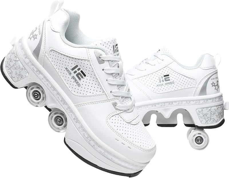 Zapatos de patines 2 en 1 con 4 ruedas retráctiles y zapatillas con deformación emergente, zapatos de patinaje deportivos al aire libre para niñas y niños