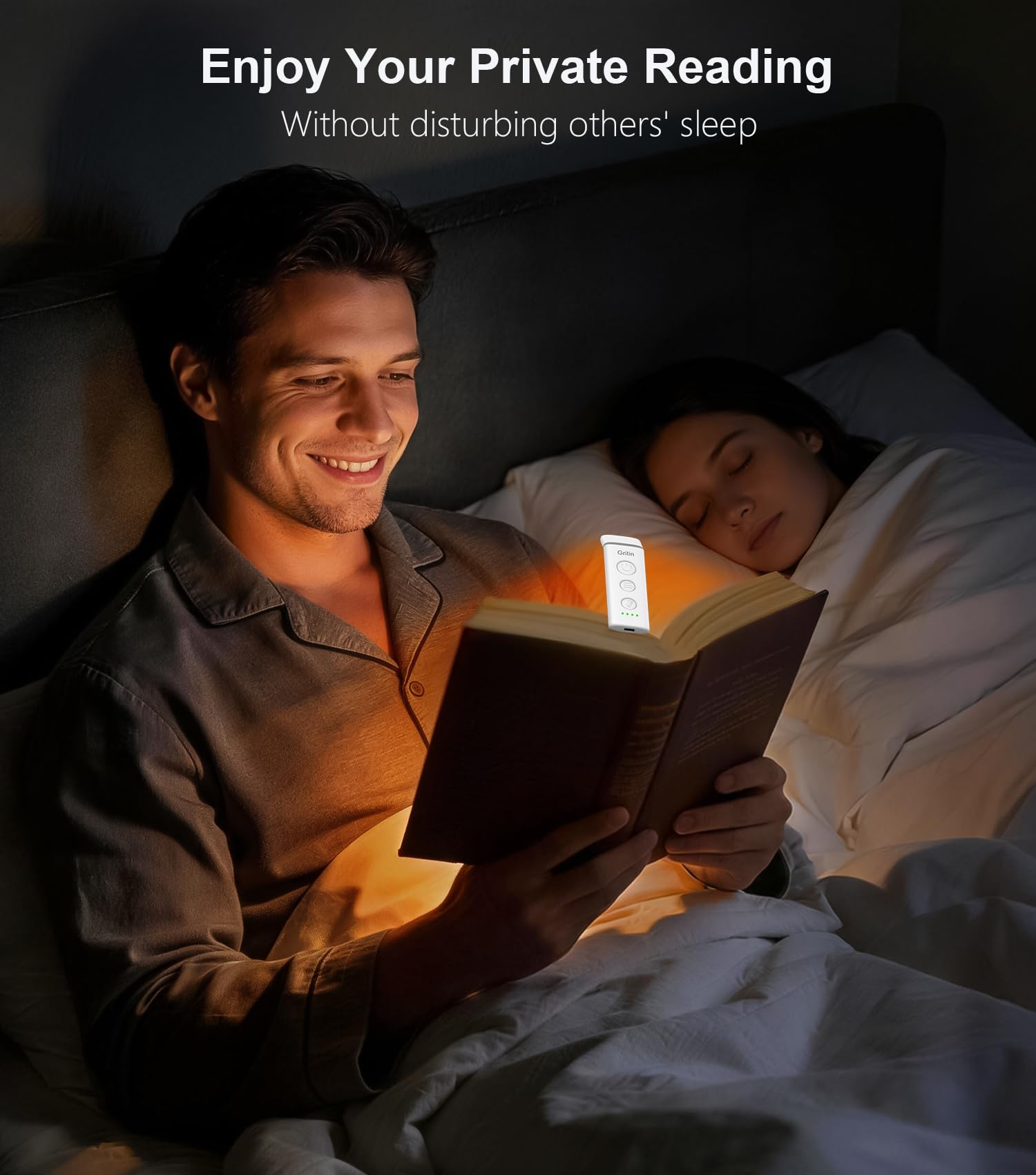 Gritin Luz de Lectura, Lámpara de Lectura Recargable con Pinzas, 3 Colores de Protección Ocular & 5 Brillos Continuamente Ajustables - Luz Libro de Ángulo Ajustable, Regalo Amantes para Leer