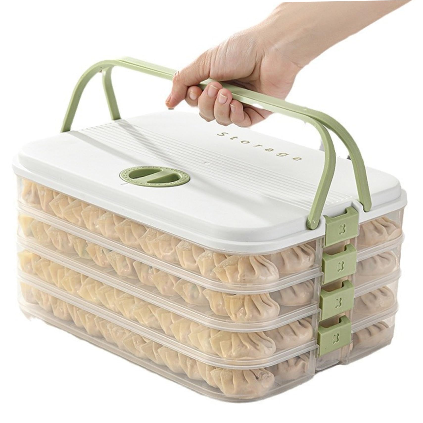 Vervevum Food Storage Containers with Lids, 4 Layer Cookie Storage Container with Time Recoder and Handle, Non Slip Stackable Cookie Carrier for Fridge, Non Slip Snackle Box Container with Handle