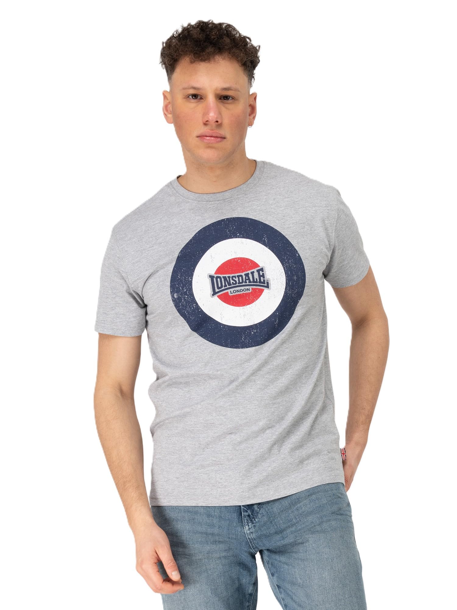 Lonsdale Men's Marl Grey / Navy / White -Adult Trevose T-Shirt, Marl Grey/Navy/White, L