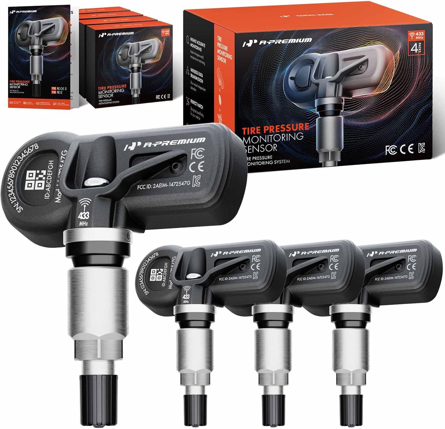 A-Premium 4PCS Pre-Programmed TPMS Sensor Tire Pressure Monitoring Sensor - Compatible with Dodge, Chrysler, Lordstown & Rivian - 300, Challenger, Charger, Endurance, EDV-500 700, R1S, R1T - 433MHz