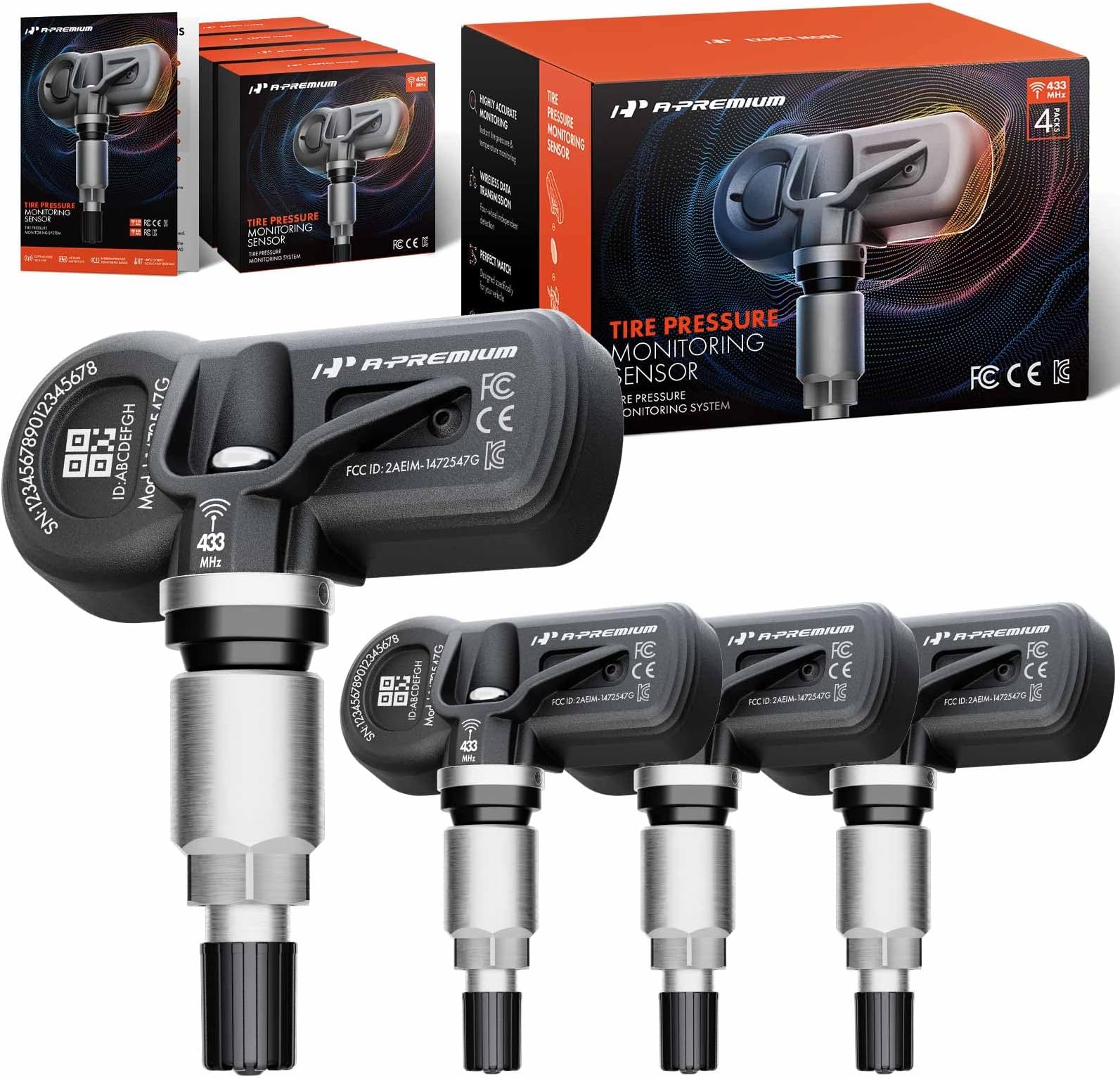 A-Premium 4PCS Pre-programmed TPMS Sensor Tire Pressure Monitoring Sensor - Compatible with Chrysler, Dodge, Jeep Models - 300 2009-2016, Charger 2009-2015, Challenger 2008, Magnum, Gladiator - 433MHz