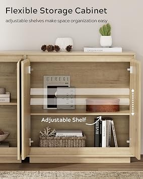 EYYTHUNG Buffet Storage Cabinet Set of 3, Sideboard Accent Cabinet with Adjustable Shelves and Handless Design, Credenza, Console Table for Living Room, Light Oak