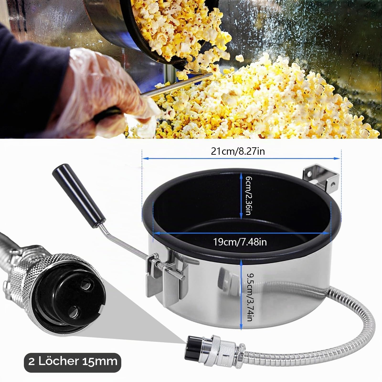 Heissluft Popcornmaschine Zubehör, Popcorntopf 2 Holes-15mm Elektrische Handgekurbelte Popcorn-Herstellerteile ​Topf Anti-Scorch-Pfanne Einfach zu Säubern für Mais und Snack