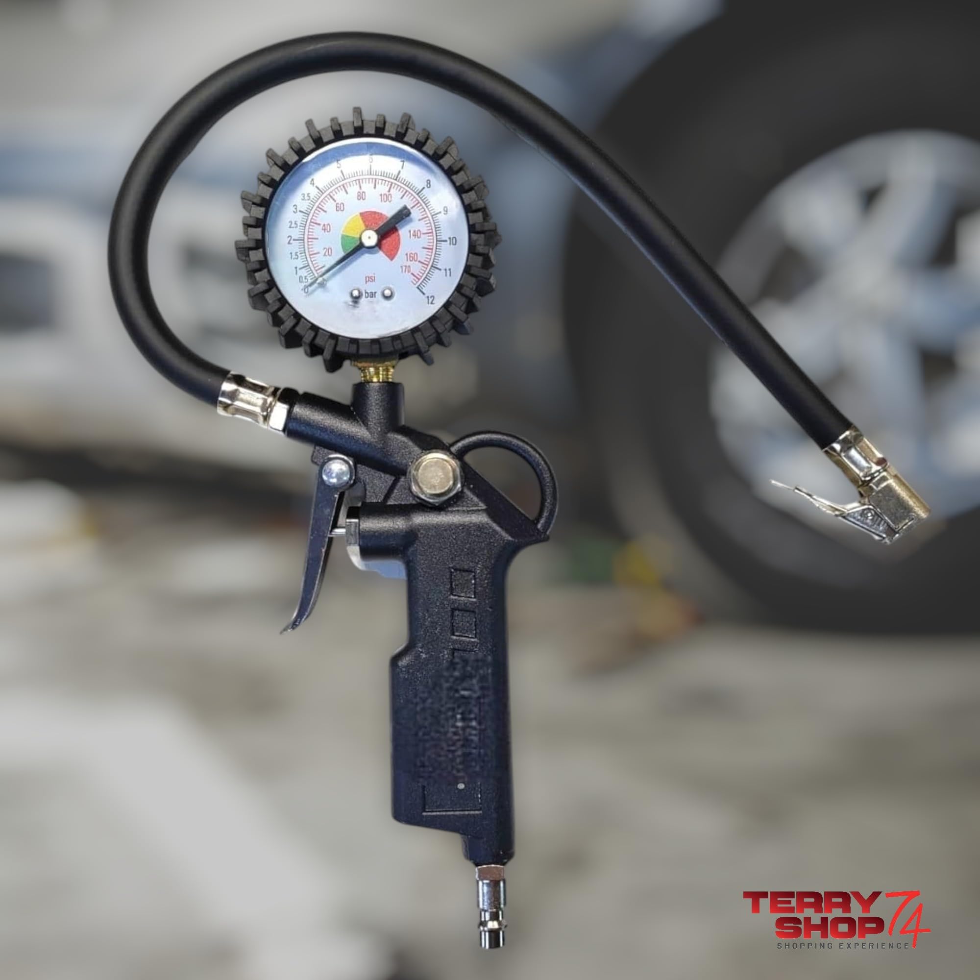 Pistola Gonfiaggio Pneumatici Professionale Con Manometro 170psi - Per Auto, Moto, Camion E Bici - Attacco 1/4 - Foto 5