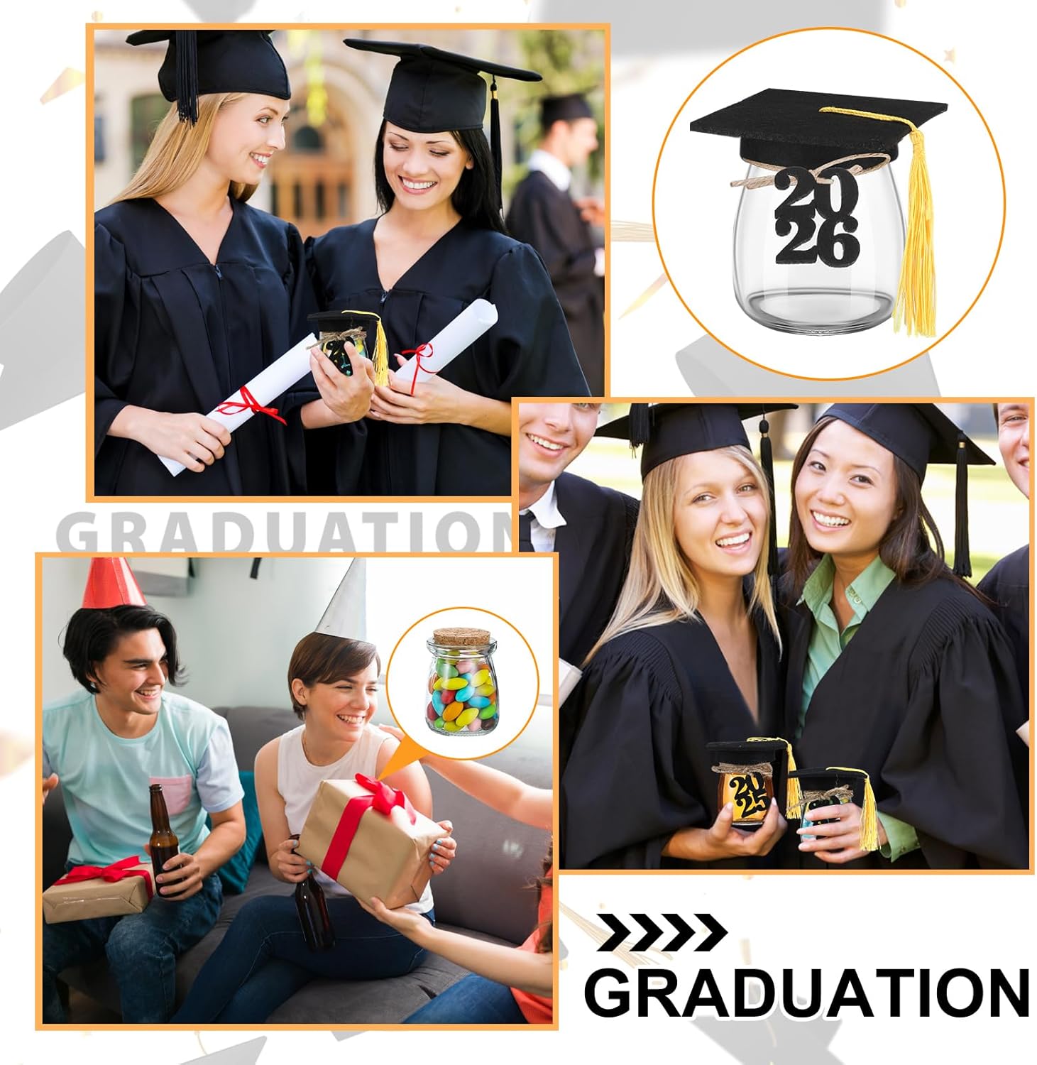 36 Sets Graduation Candy Jars Bulk 2026 Graduation Cap Gift with Pudding Glass Jars and Tassel Felt Grad Cap Felt 2026 Number Kit for Graduate Wishes Party Favors Decoration Supplies