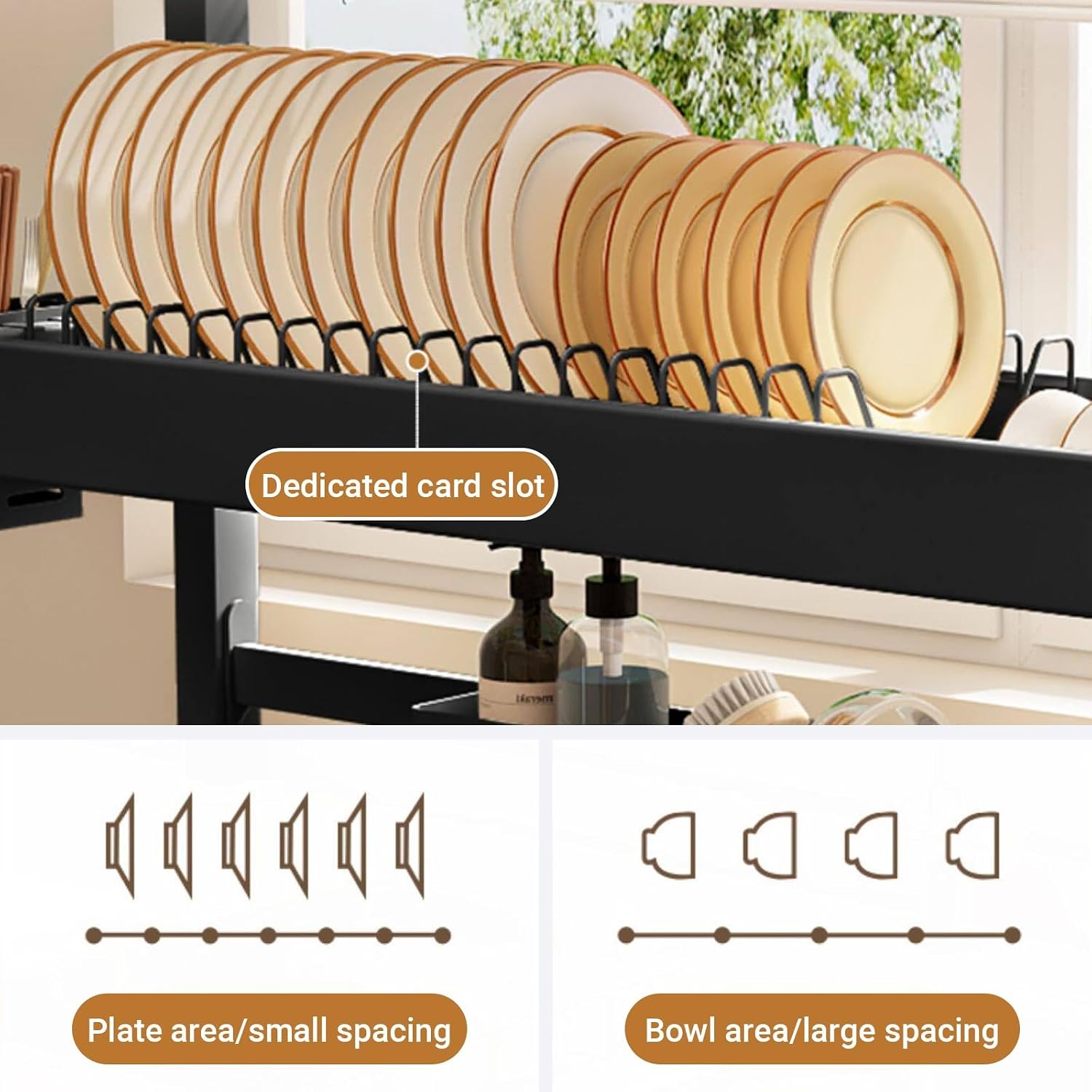 Over The Sink Dish Drying Rack, Carbon Steel Material, with Removable Cutlery Holder, Space-Saving 2 Tier Dish Drying Rack, for Dishes, Glasses, Cutlery(Double Layer,75cm/29.5in)