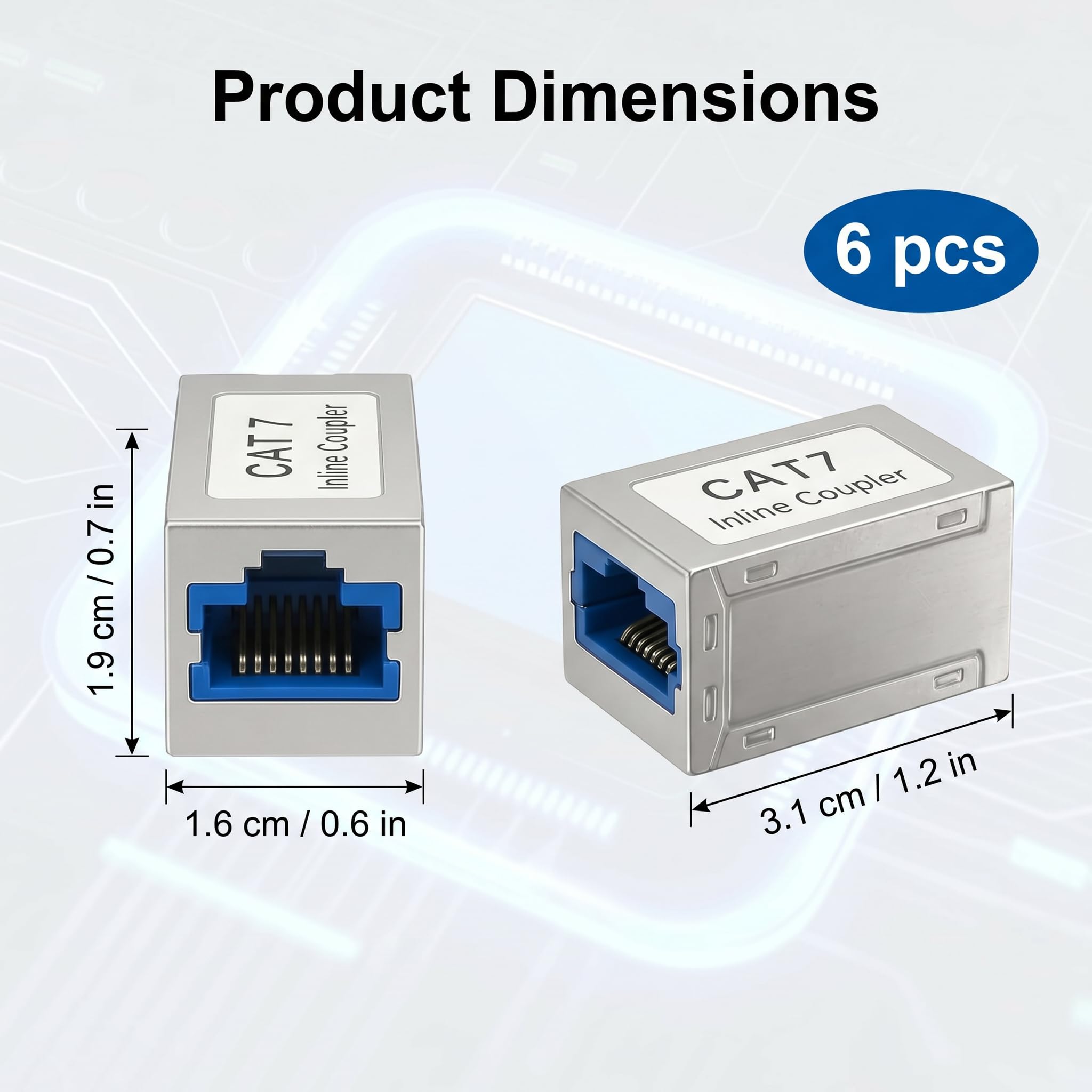 6 Stück RJ45 Kupplung, LAN Verbinder Cat7 Geschirmt Vergoldet, Netzwerkkabel Verbinder für Ethernet Kabel Verlängerung bis 10 Gigabit 600MHz, RJ45 Adapter Buchse auf Buchse für Cat6A Cat6 Cat5e Cat5