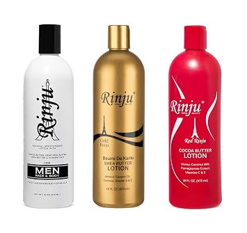Rinju Body Lotion 3-Pack, Mens, Gold Shea Butter & Red Cocoa Butter, with Vitamins C & E, 16 oz Each