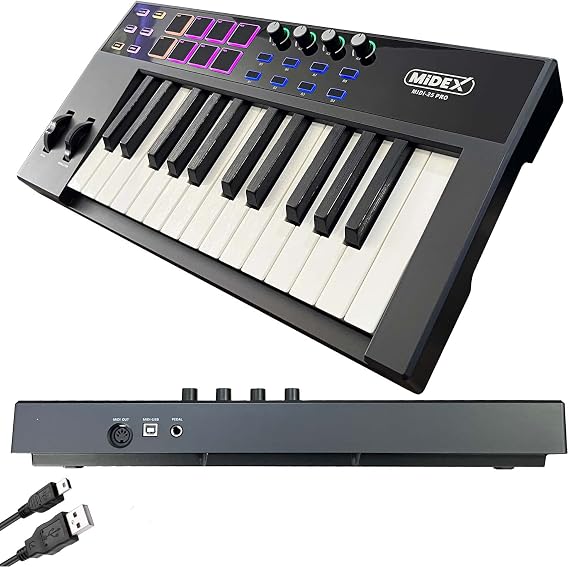 Midex Midi-25 PRO Midi Keyboard 25 Key Midi Keyboard 8 Pad