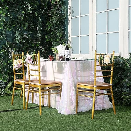 Miniatura 4 de Eternal Beauty Mantel de lentejuelas rectangular de 90 x 156 pulgadas, para fiestas, pasteles, mesa de postres, exposiciones, eventos, iridiscente